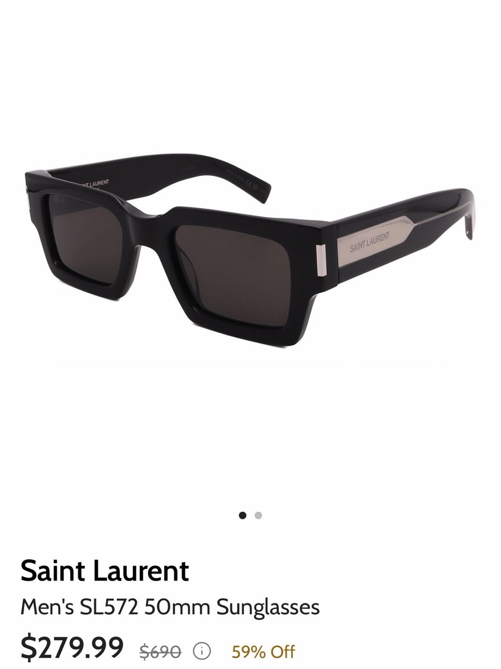 Saint Laurent Black Square-Frame Sunglasses with Silver Plaque